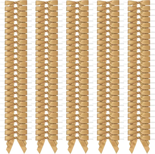 Miniatura 2 de Juvale Lazos de satén torcidos – Acentos de lazo dorado – Mini cintas para manualidades y decoración de bolsas de golosinas, paquete de 100, bandas