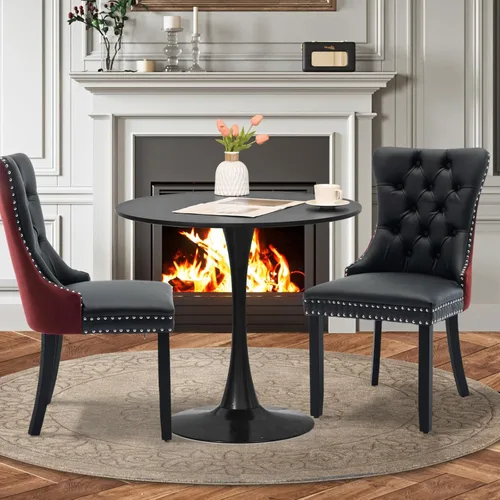 Miniatura 35 de Juego de 6 Sillas de Comedor Tapizadas de Terciopelo, Sillas Laterales de Cocina de Estilo Moderno con Ribete de Tachuelas y Patas de Madera, Anillo