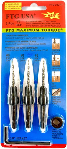 Miniatura 33 de FTG USA Juego de brocas avellanadoras de madera ajustable, 5 piezas, broca avellanadora #4 #6 #8 #10 #12 con broca cónica para carpintería