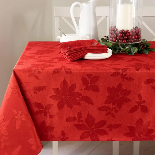 Benson Mills - Mantel de tela de damasco Poinsettia Legacy, para fiestas, invierno y Navidad (color rojo Poinsettia Legacy, 52 x 70 pulgadas,