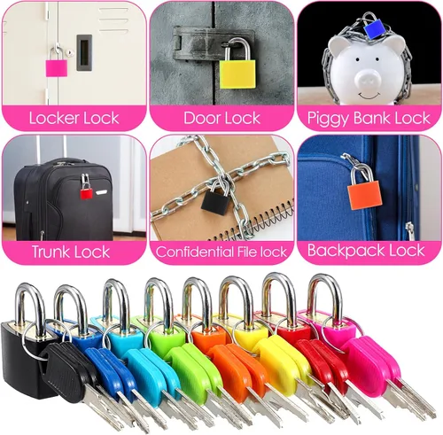 Miniatura 4 de 24 cerraduras pequeñas multicolor para equipaje con llaves, mini cerradura de casillero, cerraduras de metal para maleta, candado con llave de cobre