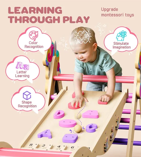Miniatura 3 de Pikler - Juego de triángulos 11 en 1, juguete Montessori de escalada para niños pequeños, plegable de madera para interiores, gimnasio y escalador