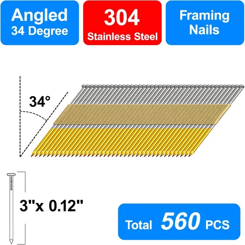 Miniatura 3 de Clavos para enmarcar de 34 a 30 grados, acero inoxidable 304, cabeza D, mango liso, cinta de clavos para clavar enmarcar de 30 a 34 grados