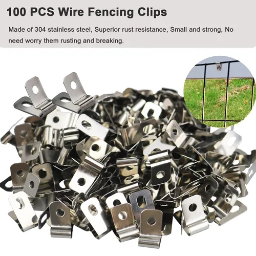 Miniatura 7 de 100 piezas de abrazaderas de alambre de valla, clips de alambre de acero inoxidable para montar alambre soldado a valla de vinilo, madera o metal