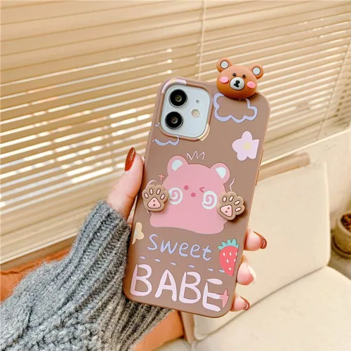 Miniatura 2 de Bonita funda de dibujos animados compatible con Samsung Galaxy S21 Ultra, funda protectora de goma de silicona suave con personaje de muñeca de Oso