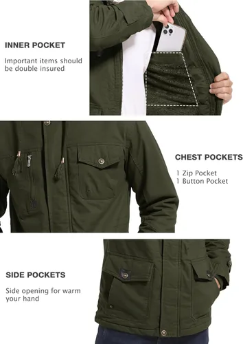 Miniatura 5 de MAGCOMSEN Men's Winter Coat Military Jacket Fleece Lined Parka Cotton Cargo Jacket