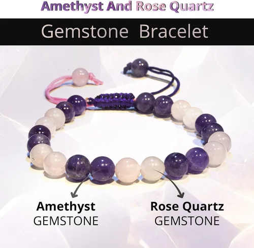 Miniatura 24 de Adjustable Crystal Bracelet – Gemstone Bead Bracelet with Adjustable Macrame String – Chic Gemstone Bracelet for Men and Women – 8mm Round Healing