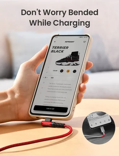 Miniatura 2 de AINOPE - Cable USB C a USB [Paquete de 3 unidades 3.3 pies/6.6 pies/10 pies] 3.1A USB carga rápida en ángulo recto, cable de carga USB C trenzado