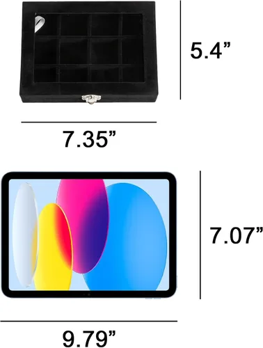 Miniatura 4 de Frebeauty Bandeja organizadora de joyas con tapa transparente, 12 rejillas de terciopelo para cajón con tapa transparente, vitrina de joyería