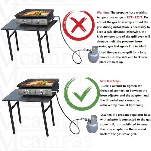 Miniatura 5 de Regulador de propano de 5 pies y manguera para plancha de mesa Blackstone de 17 pulgadas y 22 pulgadas, adaptador de codo de propano con regulador