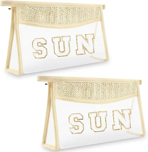 Miniatura 14 de Bolsa de maquillaje transparente bohemia con cremallera para cosméticos, bolsa de aseo transparente, bolsa de aseo de viaje, pequeña bolsa de letras