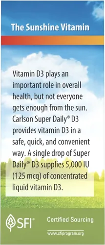 Miniatura 4 de Carlson - Super Daily D3 5,000 UI (125 mcg) por gota, gotas de vitamina D, apoyo inmunológico, salud cardíaca, vitamina D3 líquida, sin sabor, 90