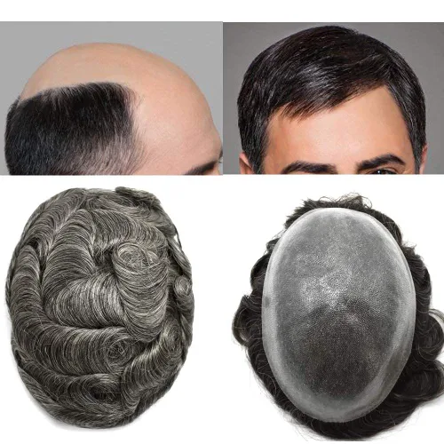 Miniatura 11 de LYRICAL HAIR Tupé de cabello humano para hombres, totalmente polivinílico, tupé para hombre, totalmente transparente, suave, delgada, 0.004-0.005