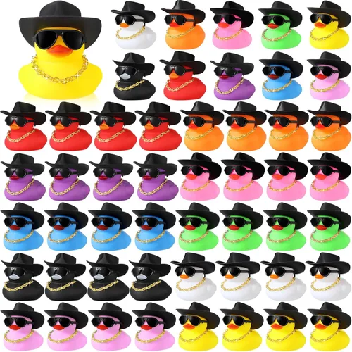Miniatura 7 de Sotiff 48 Conjuntos Pato de Goma Pato Chillón Patos de Fiesta Adornos de Tablero de Coche con Mini Collar, Sombrero y Gafas de Sol para Ducha, Rosa