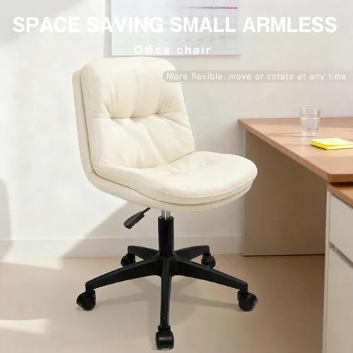Miniatura 6 de Silla de oficina, silla de escritorio ergonómica con cojín acolchado y respaldo, altura ajustable y giro de 360°, silla de tareas sin brazos