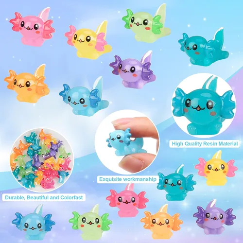 Miniatura 7 de 28 piezas de mini dijes de ajolote de resina a granel a granel de 7 colores diminutos ajolote de resina, figuritas de juguete, adorno pequeño