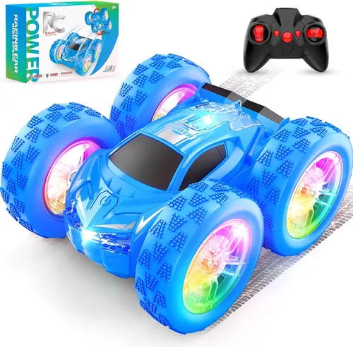 Wupuaait Auto a control remoto para niños, autos de acrobacias a control remoto, juguetes para niños de 4 a 7 años con patrón de doble cara y flash