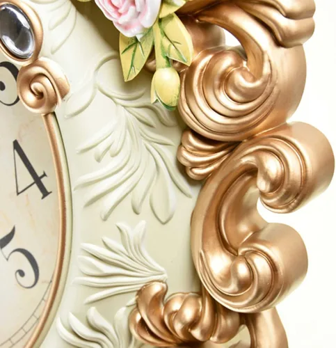 Miniatura 2 de Reloj de pared Silencioso Estilo Europeo Sala de estar Decoración del Hogar Dormitorio Relojes de Cuarzo Flor Tallado Retro Swing Reloj