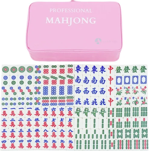 Miniatura 8 de Juego de mahjong chino, 144 azulejos grandes de melamina Mahjong (1.57 pulgadas, verde) con 4 dados, 80 fichas de póquer y una bolsa