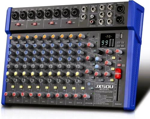 Miniatura 8 de Mezclador de audio de 6 canales, consola de tablero de sonido controladora DJ con 99 efectos DSP, mezclador Bluetooth, alimentación fantasma de 48
