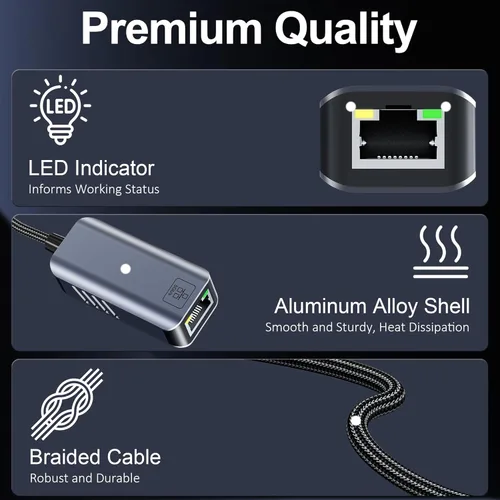 Miniatura 8 de Adaptador USB C a Ethernet de 5 Gbps, USB-A y USB-C a RJ45 LAN 5000 Mbps convertidor de red con cable, adaptador USB a Ethernet compatible