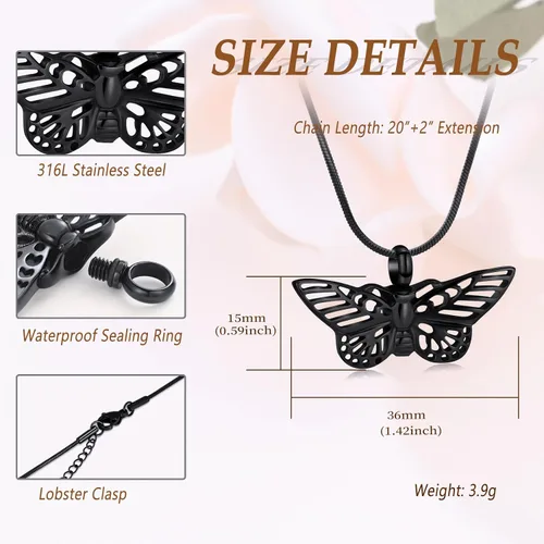 Miniatura 41 de Minicremation Joyas de cremación para cenizas – Collar conmemorativo de mariposa con colgante de urna para cenizas de seres queridos