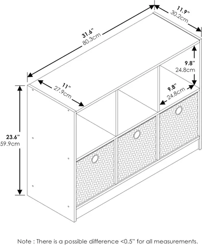 Miniatura 3 de Furinno BASIC - Estantería de 6 cubos, biblioteca de 3 x 2 con compartimentos de almacenamiento, 11.9 x 31.6 x 23.6 pulgadas, para sala de estar