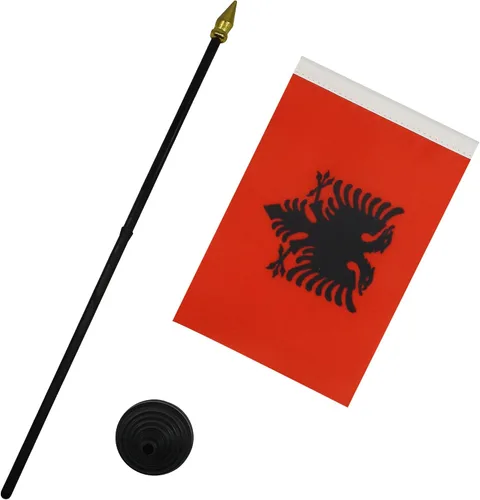 Miniatura 3 de AZ FLAG Bandera de mesa de Albania de 4 x 6 pulgadas - Bandera de escritorio albanesa 5.9 x 3.9 in - Tapa de lanza dorada