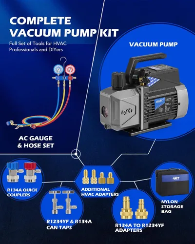 Miniatura 5 de Orion Motor Tech A2L Bomba de vacío y juego de medidores para aire acondicionado, para sistemas R1234yf R32 R134a R410A con bomba de vacío a prueba