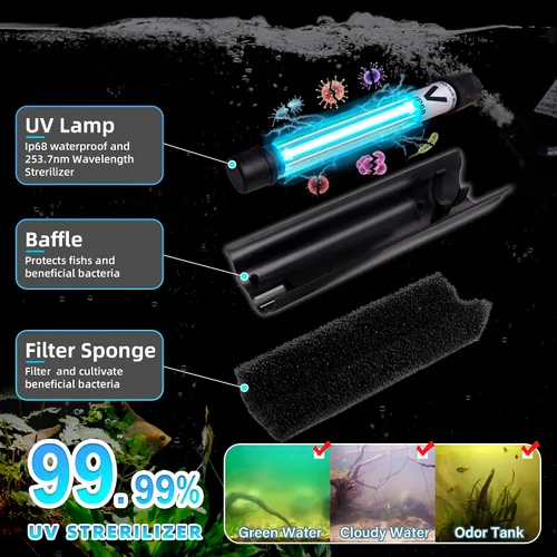 Miniatura 8 de Filtro U-V para acuario de 300 GPH para tanque de peces grande de 80-200 galones, potente bomba sumergible interna, máquina limpiadora de agua