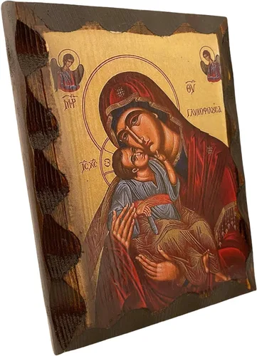 Miniatura 2 de Icono de madera ortodoxa griega griega hecha a mano de la Virgen María Glykofilousa (16 X 4.7 in o 6.3 X 4.7 in) Madera maciza