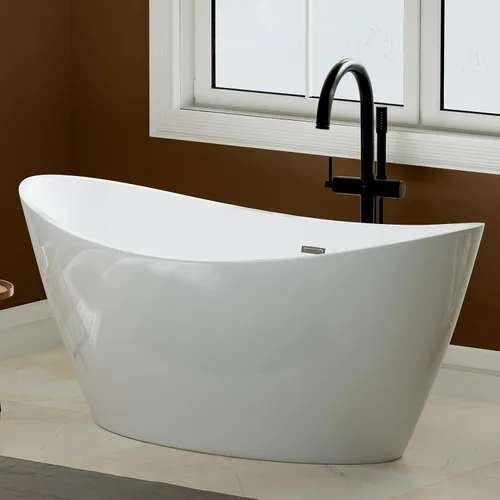 Miniatura 2 de Empava Bañera independiente de 59 pulgadas, bañera acrílica profunda para baño pequeño, fondo plano antideslizante, spa en casa para aliviar