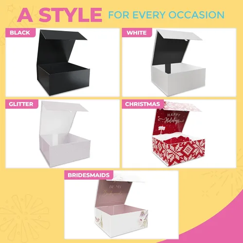Miniatura 5 de Kiniu Paquete de 5 cajas de regalo negras con tapas a granel, cajas de regalo para regalos con 25 piezas de papel de seda blanco, juego de cajas