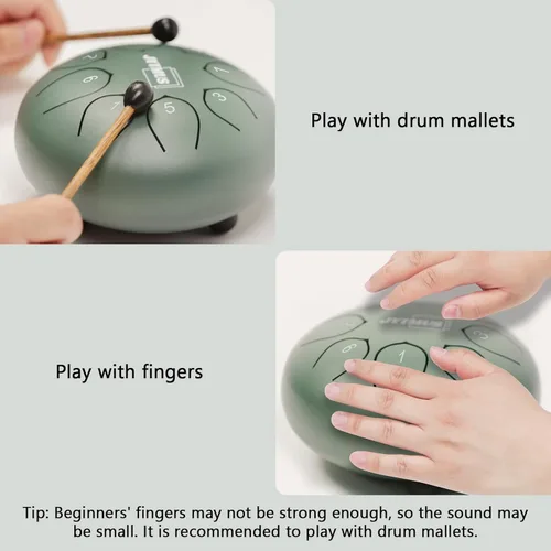 Miniatura 3 de Tambor de lengua de acero de 8 notas, 15 cm/6", tambor de acero con bolsa para tambor, libro de música, mazas para tambor, soporte para mazas y Verde
