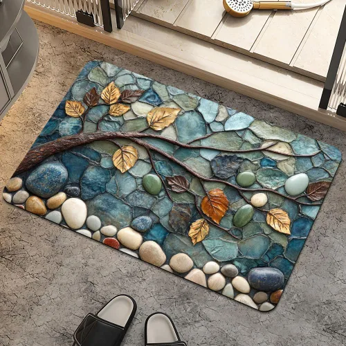 Miniatura 32 de Alfombra de baño, diseño abstracto de mármol azul y dorado, antideslizante, de secado rápido, súper absorbente, delgada, para debajo de la puerta