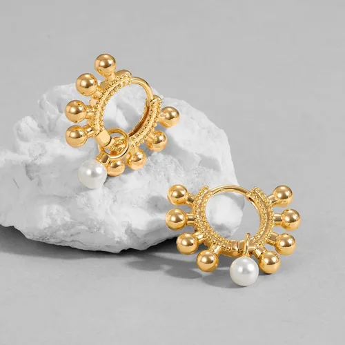 Miniatura 6 de Dremmy Studios arracadas de oro de 18quilates, dublé de oro, exquisitas, con borlas, abiertas, colgantes, con cruces, gotas, formas geométricas