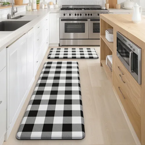 Miniatura 8 de MAYHMYO 2 alfombras antifatiga, antideslizantes, impermeables, acolchadas, color blanco y negro, cómodas alfombrillas de cocina para piso, casa