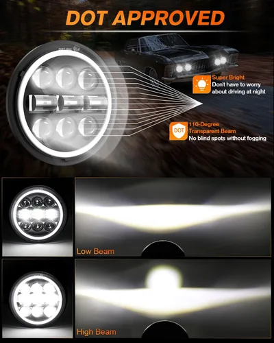 Miniatura 2 de Faro LED de 5-3/4 de 5.75 pulgadas con halo LED blanco ámbar compatible con Challenger Gran Torino Oldsmobile Cutlass Plymouth Fury Muscle Cars