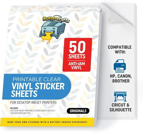 Miniatura 18 de Papel adhesivo de vinilo transparente imprimible, impermeable, 25 hojas de 8.5 x 11 pulgadas, impresora de inyección de tinta (no Epson), papel Claro