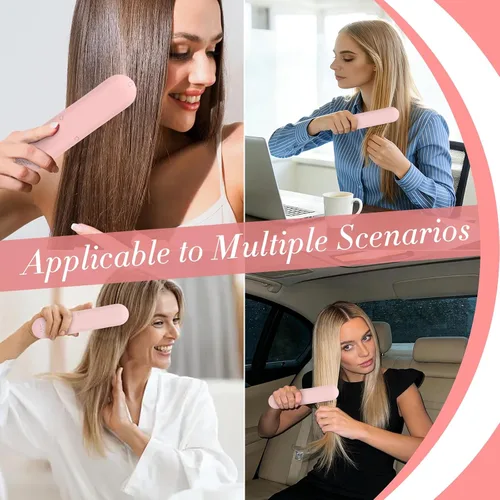Miniatura 7 de Cepillo alisador de pelo inalámbrico, 2 en 1, portátil, recargable, alisador de pelo, para viajes, mini cepillo eléctrico negativo de calor rápido