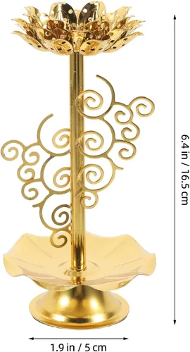 Miniatura 7 de 2 portavelas de loto de aleación dorada, soporte de lámpara de mantequilla budista para meditación, altar del hogar y decoración del templo, diseño