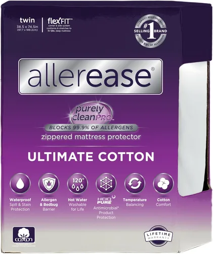 Protector de colchón Aller-Ease para protección, comodidad y equilibrio de temperatura, Poliéster & Mezcla de poliéster, Blanco, gemelo