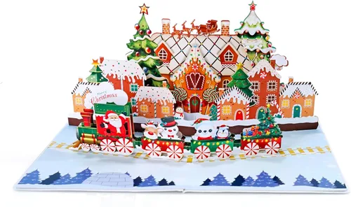 Miniatura 2 de CUTPOPUP - Tarjeta de Navidad emergente, 3D, Navidad, Año Nuevo, tarjeta de felicitación de vacaciones (ciudad de pan de jengibre)