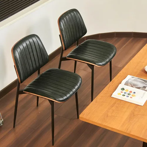 Juego de 2 sillas de comedor modernas de mediados de siglo, sillas retro con asiento/respaldo tapizado de piel sintética y patas y protectores de
