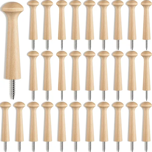 Miniatura 14 de Clavijas de madera con rosca de madera de 2.9 pulgadas de largo, estantes de madera sin terminar para colgar ropa, sombreros, toallas y más