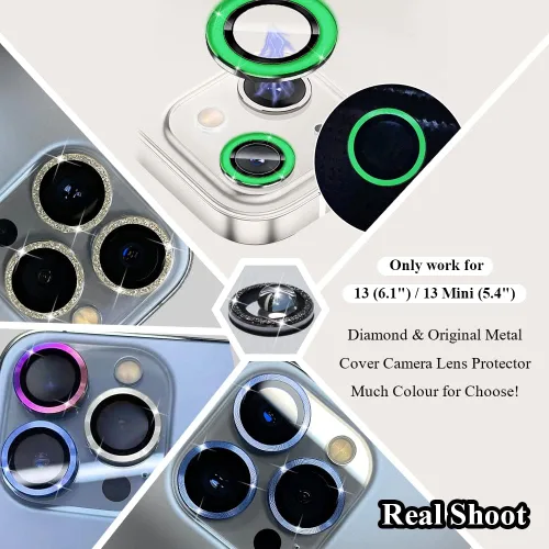 Miniatura 2 de Protector de lente de cámara luminoso brillante compatible con iPhone 13 (6.1 pulgadas)/13 Mini (5.4 pulgadas), vidrio templado ultra