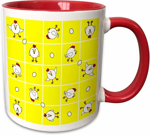 Miniatura 7 de 3dRose mug_10777_4 Chicken Dance Print White and Yellow - Taza negra de dos tonos, multicolor, 11 onzas Blanco