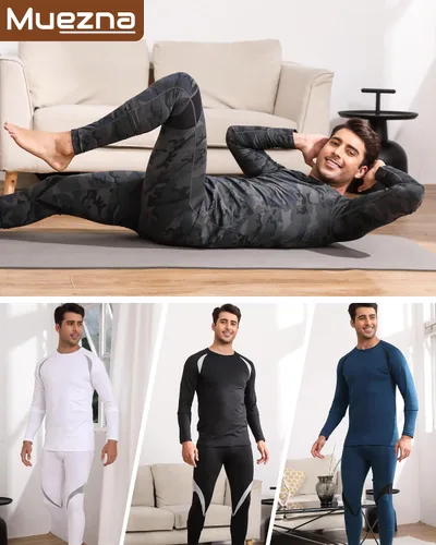 Miniatura 6 de Muezna Conjunto térmico para hombre con parte superior e inferior, capa base larga con forro polar suave