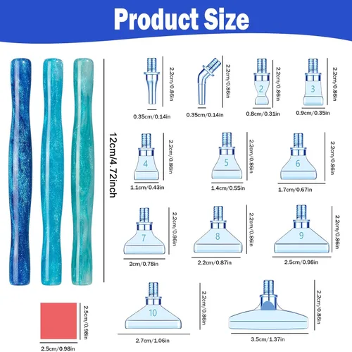 Miniatura 5 de Snewvie Juego de herramientas de accesorios de bolígrafo de pintura de diamante, 3 bolígrafos de arte de diamante con purpurina y 12 puntas de rosca