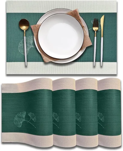 Miniatura 23 de Juego de 6 manteles individuales de plástico lavables para mesa de cocina, resistentes al calor, de vinilo tejido, para exteriores, 12 x 18 Dorado